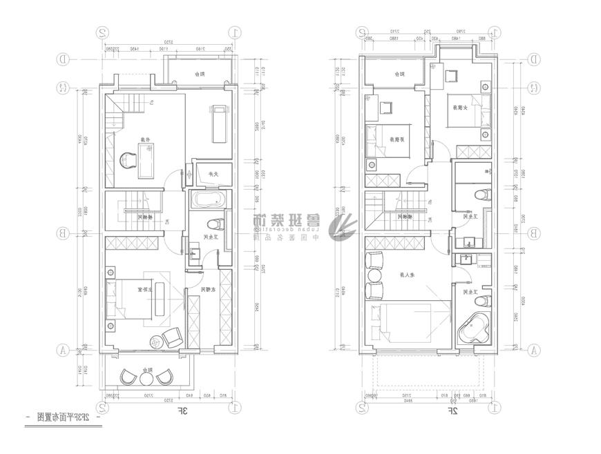 逸翠园,新中式风格效果图,二层平面布局设计