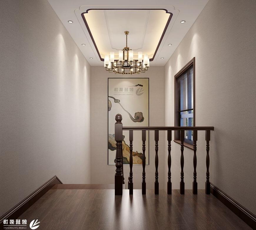 中海长安府,新中式风格效果图,楼梯过道设计