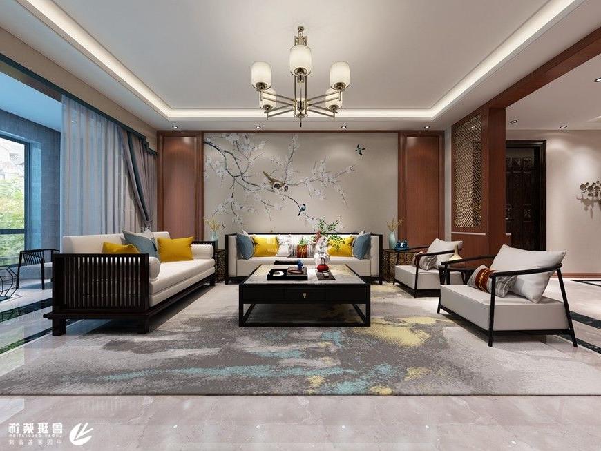 枫林九溪,新中式风格,客厅沙发背景墙设计